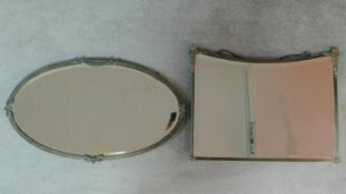 Two metal framed vintage wall mirrors with bevelled plates. 50x65cm (largest)