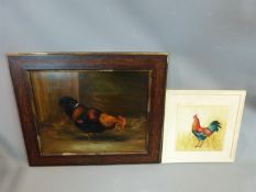 A framed oil on board; cockerel and another of a hen. Largest 55x66 cm.