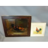 A framed oil on board; cockerel and another of a hen. Largest 55x66 cm.