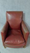 A vintage beech framed tub armchair in faux leather. H.96cm