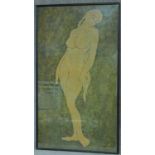 A large textile of a nude women, framed. 162x94cm