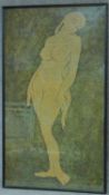 A large textile of a nude women, framed. 162x94cm
