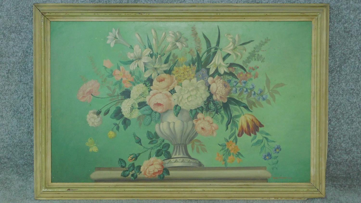 A framed oil on board, still life flowers, signed Henry Farmer FRSA. 61x92cm