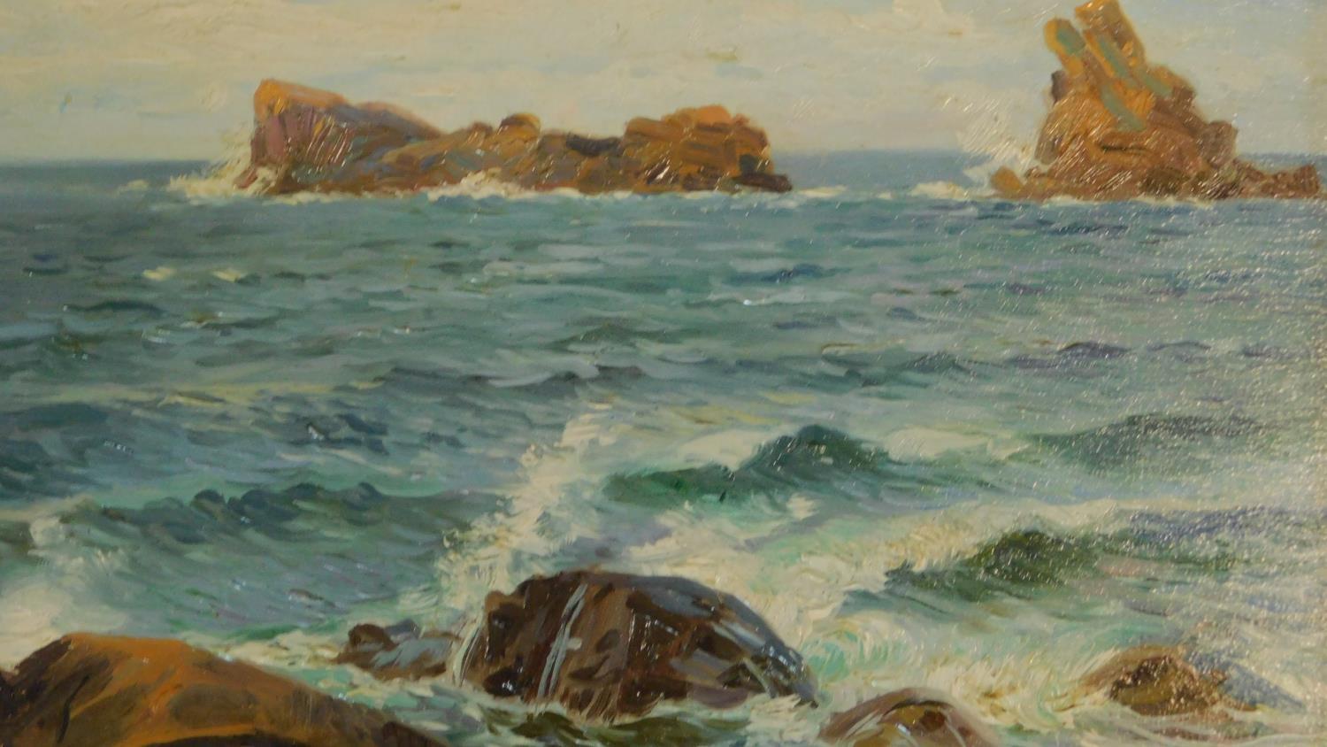 A gilt framed oil on board, seascape, signed H Wirth, inscription verso. 34x42cm - Image 2 of 5