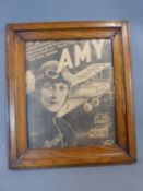 Framed sheet music book for Amy Johnson the female pilot's home coming.