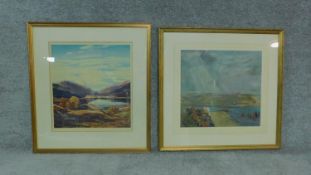 A print and a watercolour, print signed by artist, landscape, watercolour of landscape by Sam