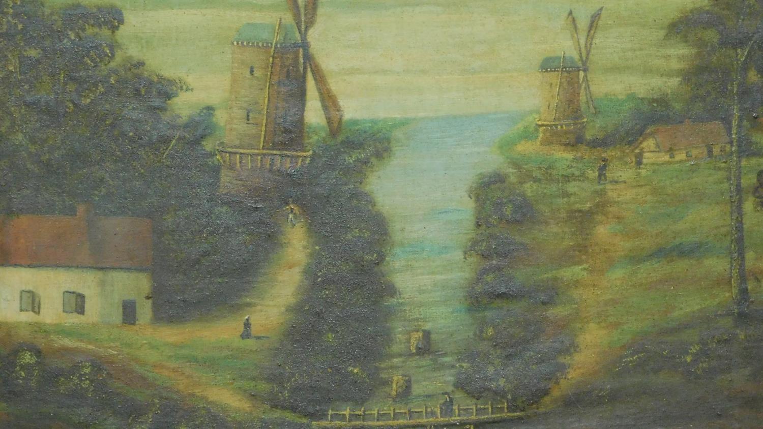 A large 19th century framed oil on canvas, naive rural scene, Christie's label verso, unsigned. - Image 2 of 5