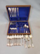 A cased canteen of mixed silver plated cutlery. Including six cake forks for the 1937 coronation