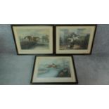 Three antique coloured lithographs of horse racing scenes. 51x65cm