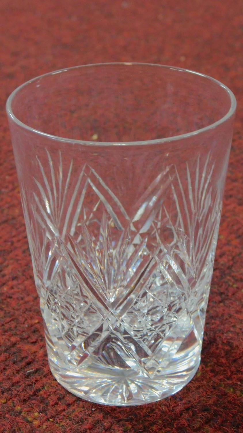 A set of six hand cut crystal glasses by Webb. Three port glasses and three whisky glasses. H.12.5cm - Image 3 of 12