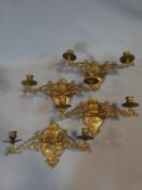 Four brass Art Nouveau style wall sconces. W 35 x23 H