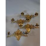 Four brass Art Nouveau style wall sconces. W 35 x23 H