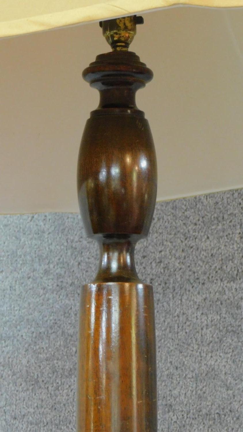 A mid 20th century teak standard lamp with lemon shade. H.180 - Image 3 of 5