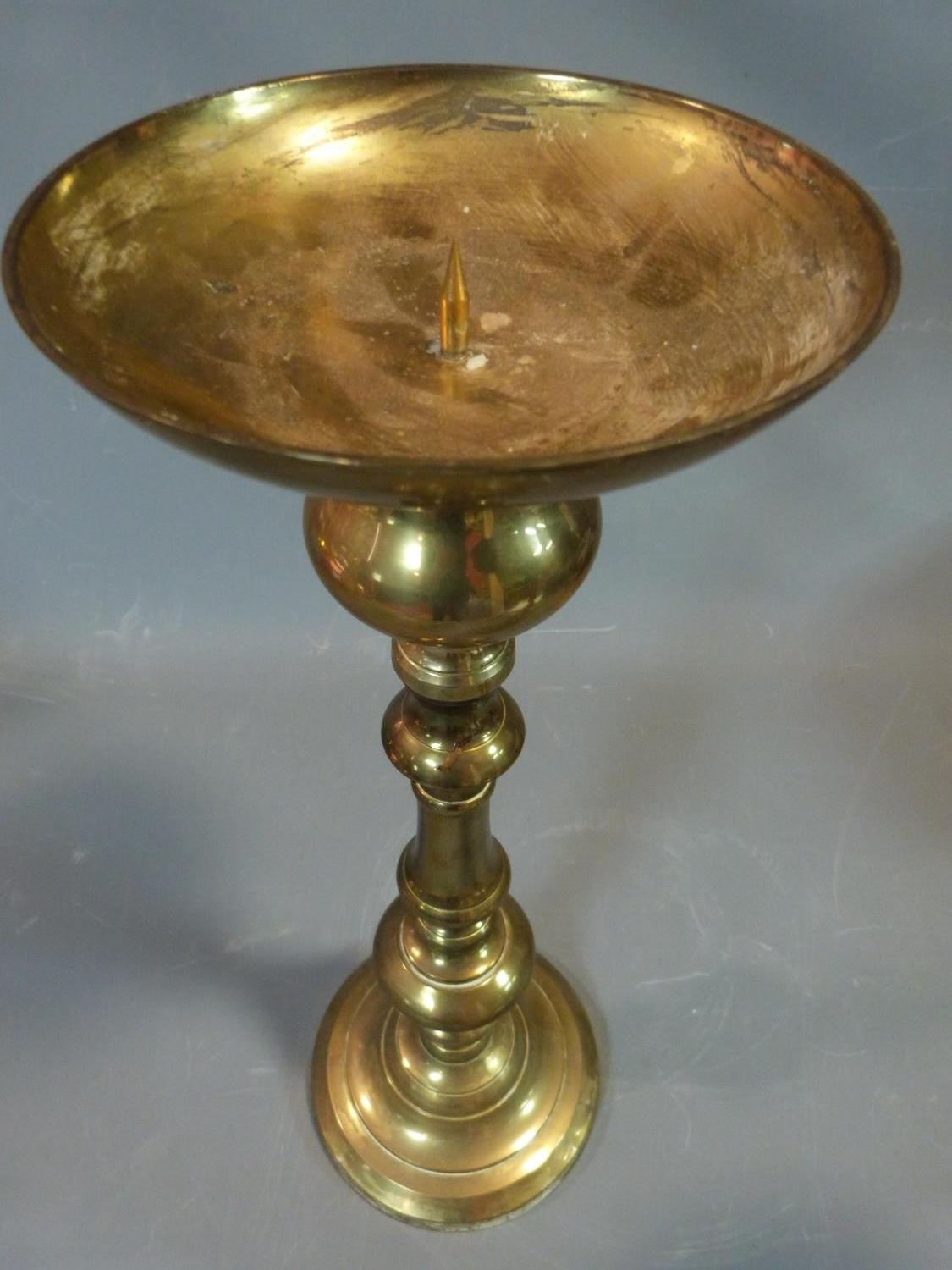 A pair of brass pricket candle sticks. H 50cm. - Image 3 of 4