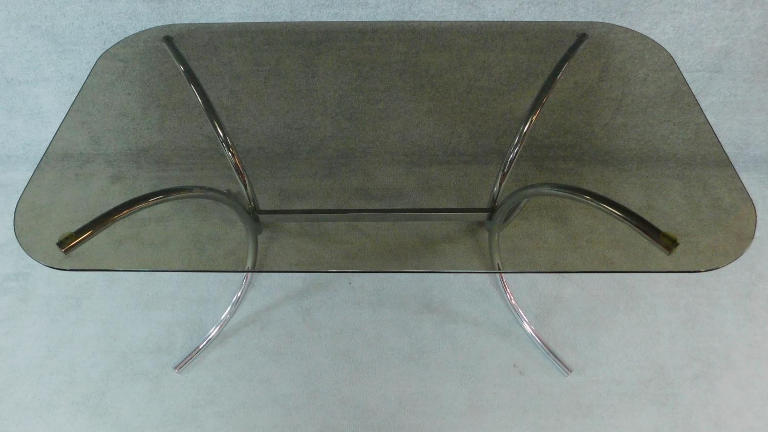 A mid 20th century chrome framed dining table with smoked grey plate glass top. H.74 W.153 D.83cm - Image 2 of 4