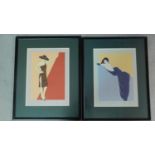 Two signed vintage fashion prints. Framed. 62x50cm