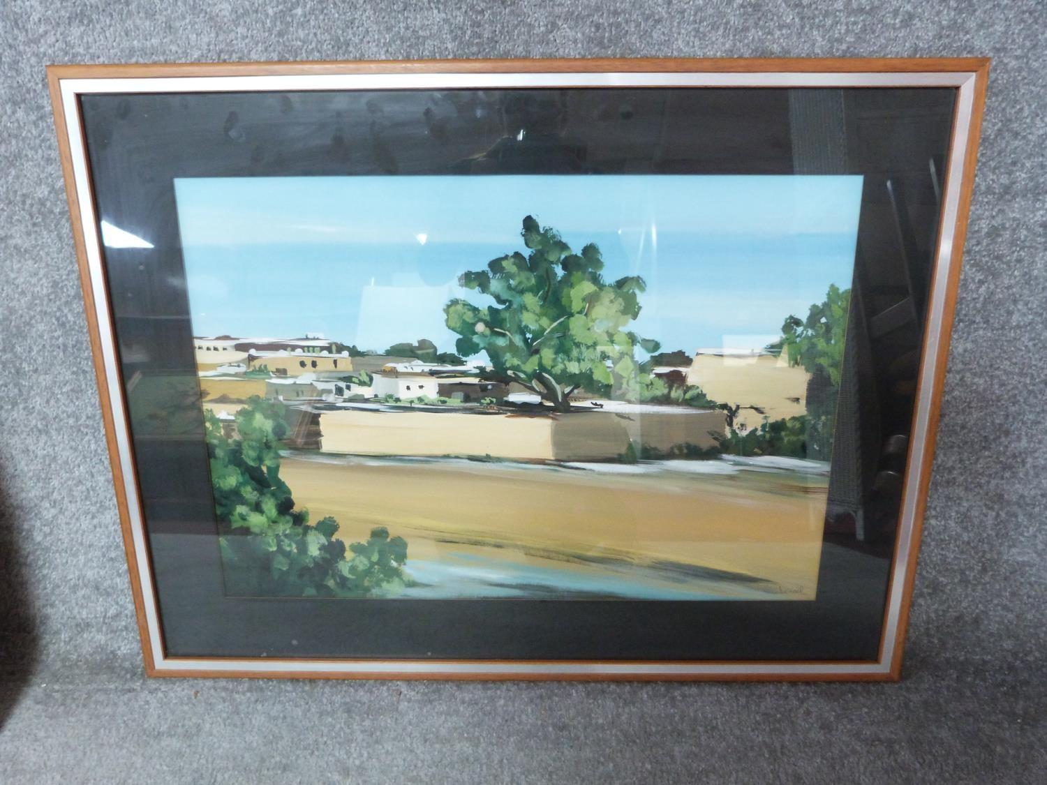 A gouache landscape by Leon Denoel, signed by the artist. 84x64cm - Image 2 of 5