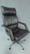 A Vitra original Bellini tobacco leather upholstered reclining swivel desk chair. H.118cm (one arm