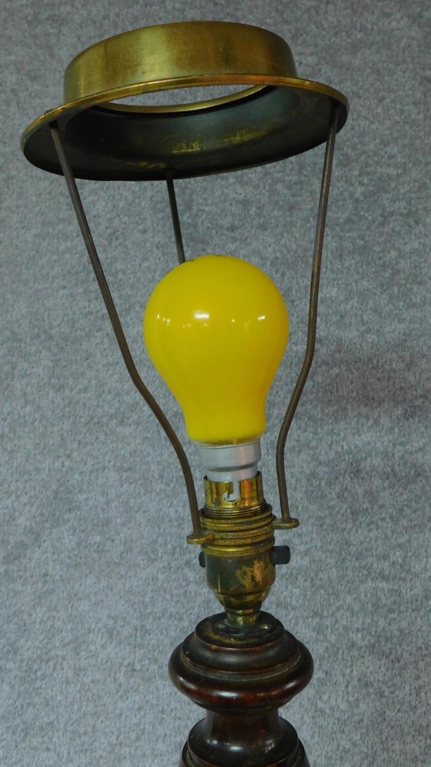 A mid 20th century teak standard lamp with lemon shade. H.180 - Image 5 of 5