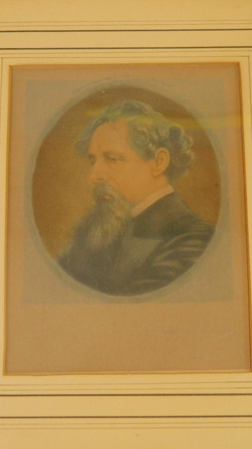 Two signed prints by E. F. Hubbard, one of Charles Dickens the other of Alfred Tennyson. 31x24cm - Image 4 of 8
