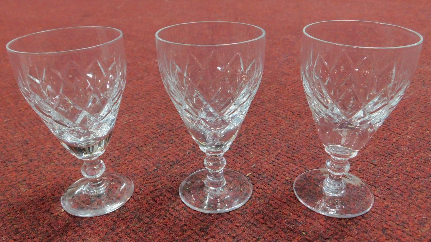 A set of six hand cut crystal glasses by Webb. Three port glasses and three whisky glasses. H.12.5cm - Image 8 of 12