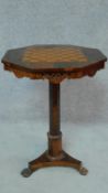 A Regency rosewood octagonal topped chessboard inlaid occasional table on tripod platform base and