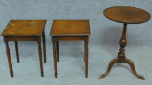 A pair of mahogany side tables and a Georgian style tripod table. H.56cm (tallest)