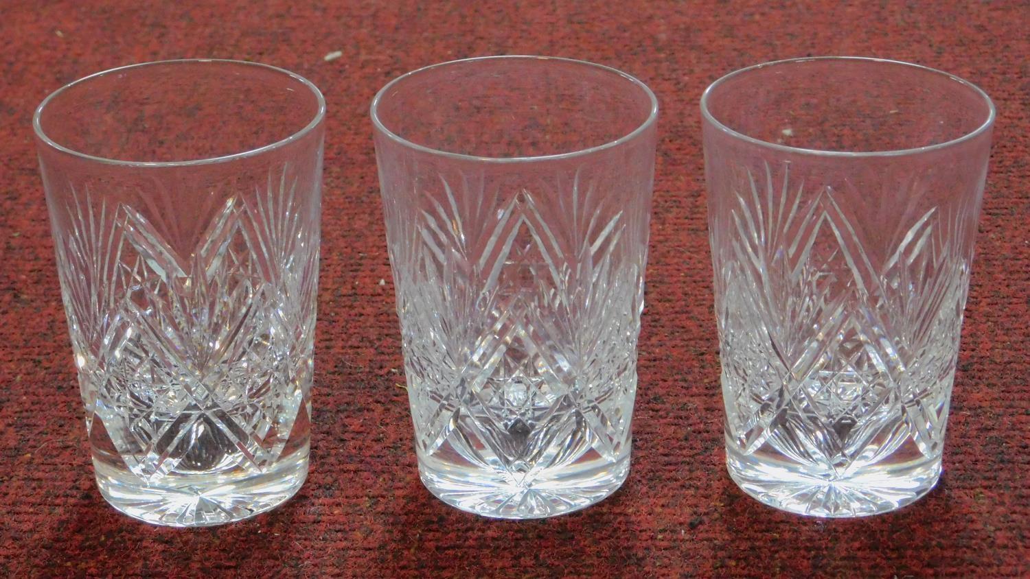 A set of six hand cut crystal glasses by Webb. Three port glasses and three whisky glasses. H.12.5cm - Image 2 of 12