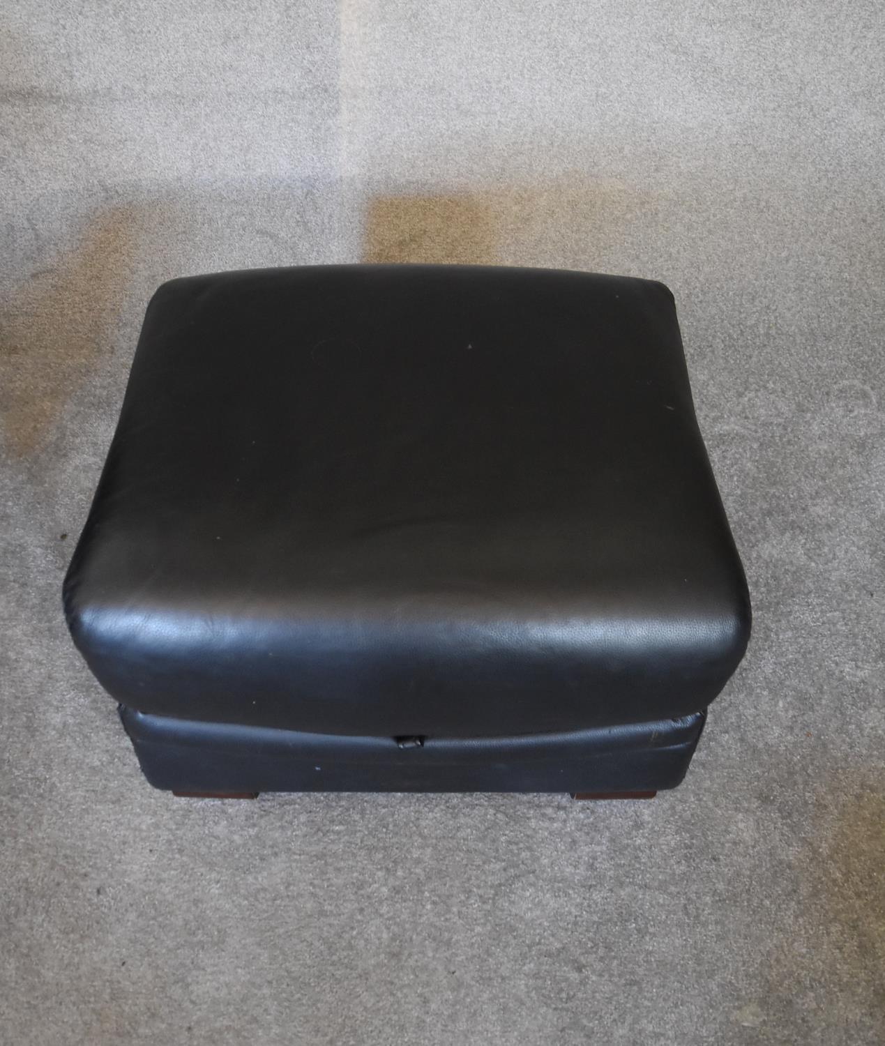 A black leather armchair with matching footstool. Chair: H. 67 x 80cm stool: H.44 x 70cm - Image 3 of 5