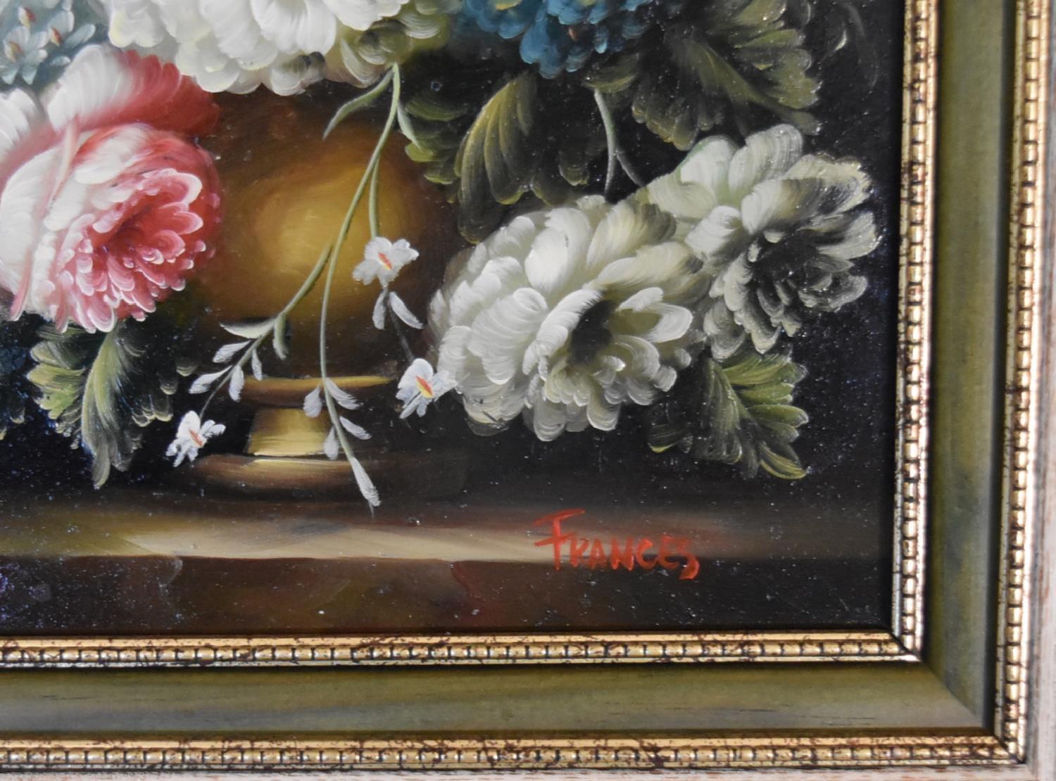 A gilt framed oil on canvas, still life flowers, signed. 39cm x 43cm. - Image 3 of 4