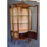 A large Vernis Martin style kingwood vitrine with ormolu mounts and five painted panels to base on