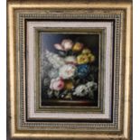 A gilt framed oil on canvas, still life flowers, signed. 39cm x 43cm.