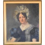 A 19th century gilt framed oil on canvas, portrait of Sarah Mair, inscription verso. H.79 x 69cm