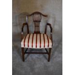 A Georgian mahogany Hepplewhite style open armchair. H.90 x 60cm