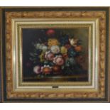 A gilt framed oil on canvas, floral scene, signed Frances. 100 x 85 cm