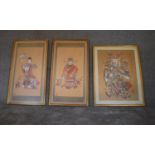 A set of three framed and glazed Chinese prints. H.86 x 47cm (largest).