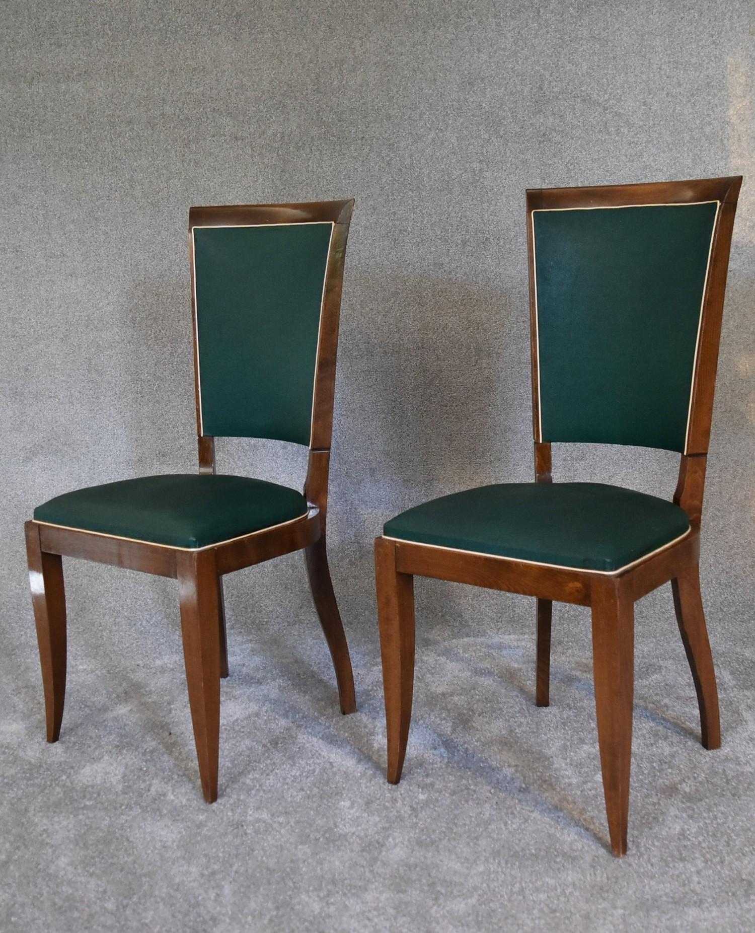 A pair of Empire style dining chairs upholstered in green fabric. H.97 x 45cm - Image 2 of 3