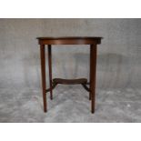 An Edwardian mahogany and inlaid shaped top occasional table. H.72 x 62cm