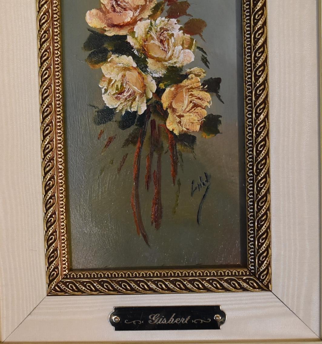 A pair of gilt framed oil on board, flowers, signed Gisbert. 35cm x 43cm - Image 5 of 7