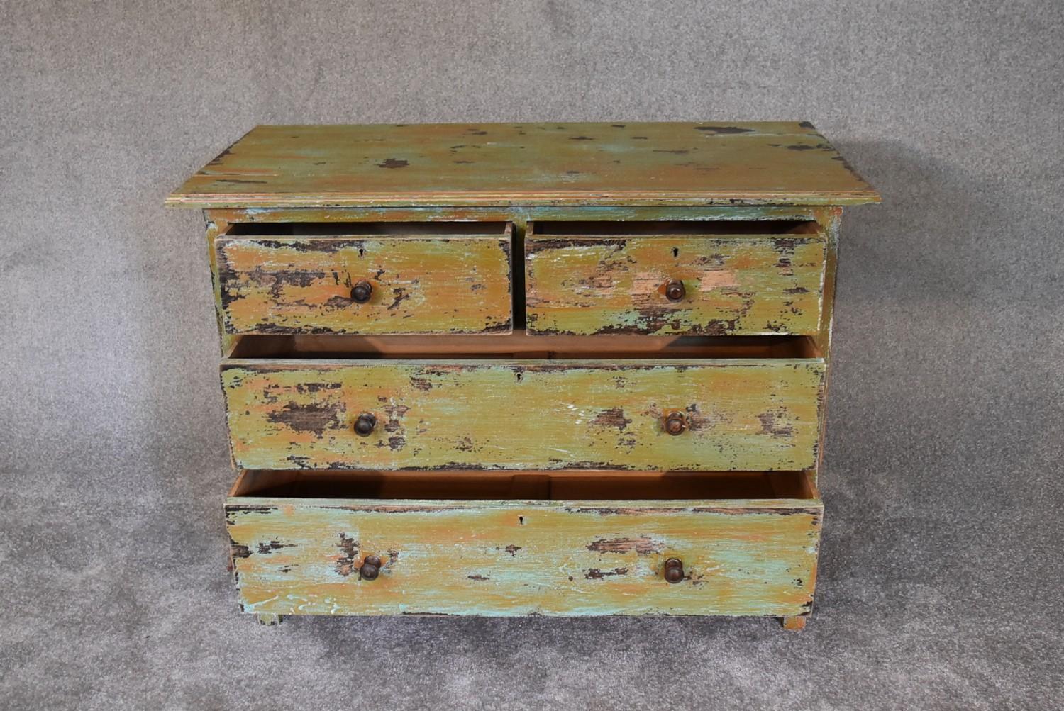 A mid 20th century mahogany chest of drawers in distressed painted finish. H.80 x 106cm - Image 2 of 2