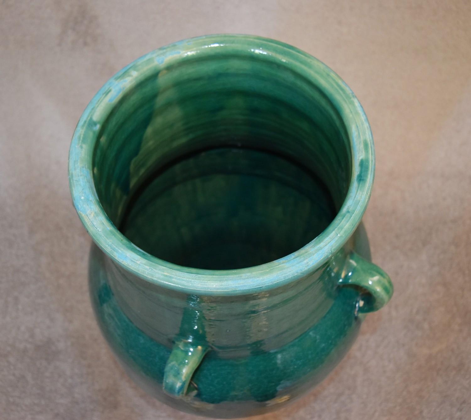 A Large Green drip glazed sherab wine vessel with four handles. H.86cm - Image 3 of 3