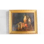 A gilt framed oil on canvas, Dutch school still life, indistinctly signed. 61x52cm