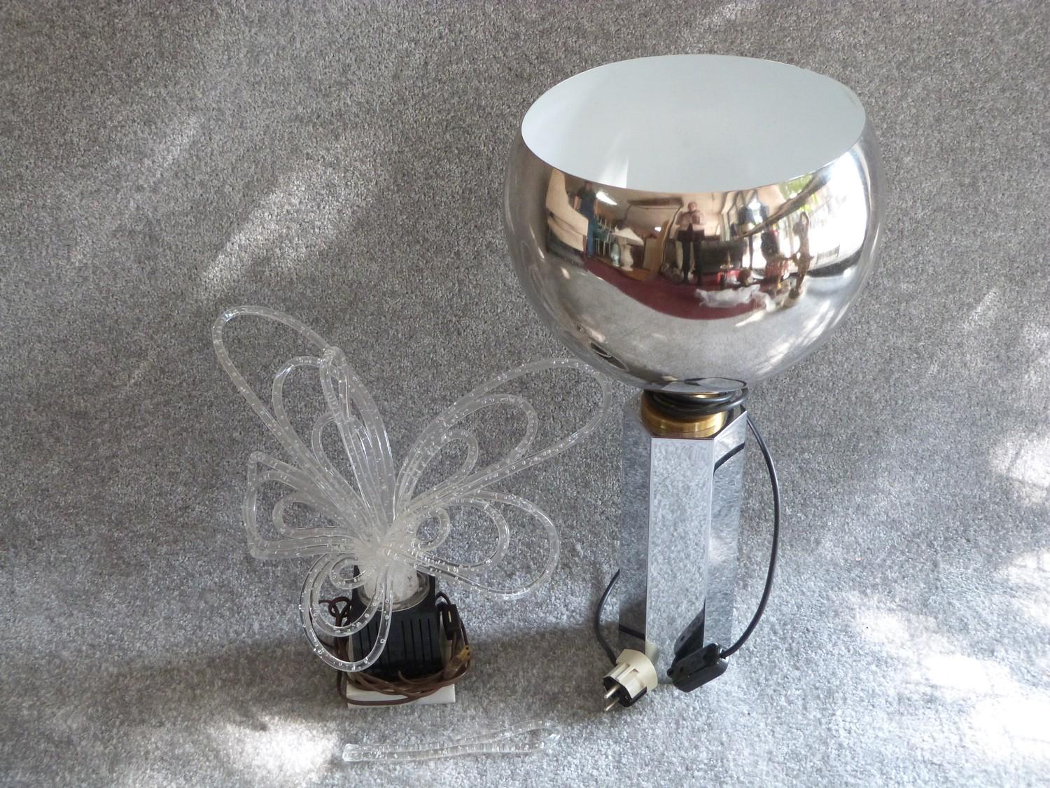 Two vintage lamps, one chrome with globe shade and hexagonal column stand. The other with acrylic - Image 3 of 11