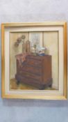 Gerard Van Sintsan (1892-1980), framed oil on canvas, room interior, signed. 77x67cm