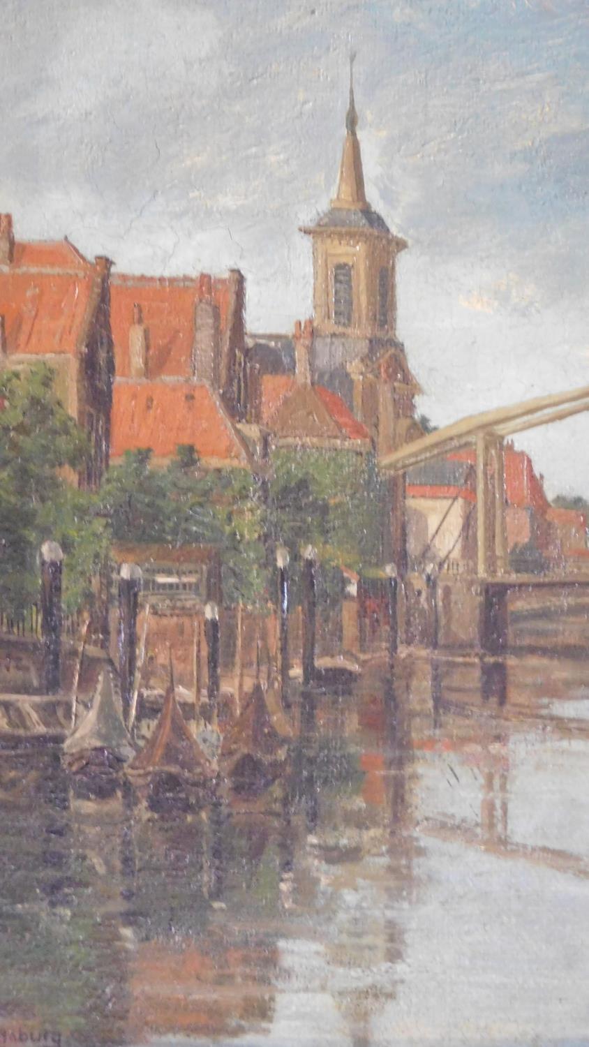 Eugene Rensburg (1872-1956) A framed oil on canvas, Dutch canal scene, signed. 49x39cm - Image 2 of 4