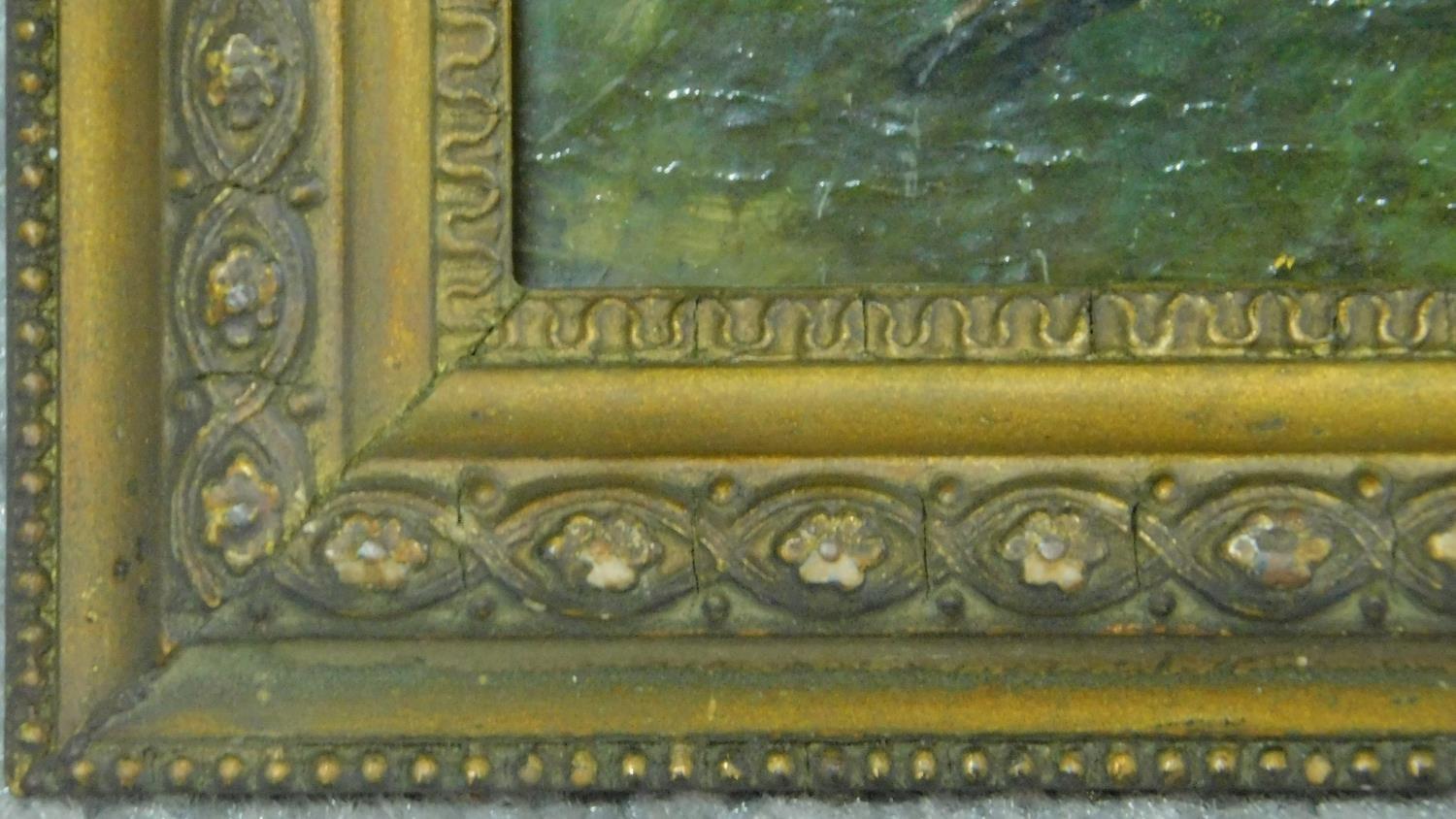 A 19th century gilt framed oil on panel, deer and foxes. 29x23.5cm - Image 4 of 5