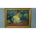 A large gilt framed oil on canvas, still life fruit. 85x112cm