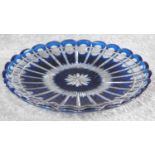 A cut lead crystal blue glass dish. 30x30cm