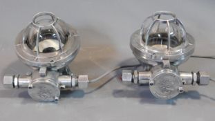 A pair of Japanese metal explosion proof Kokosho lamps. H.26cm (rewired and tested)