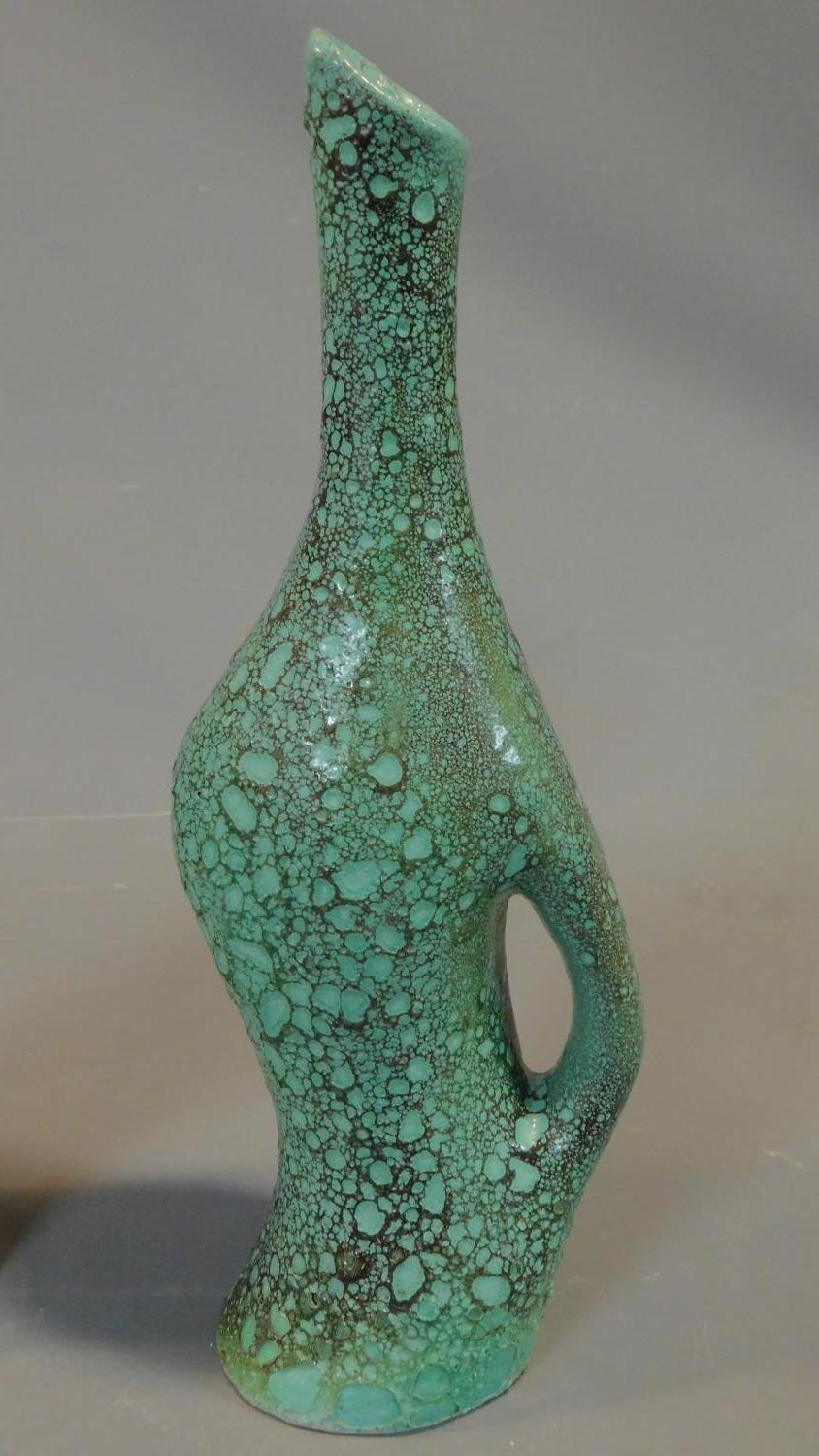 A pair of ceramic turquoise glazed jugs. Marked to the bottom CAR. H.35cm - Image 2 of 7